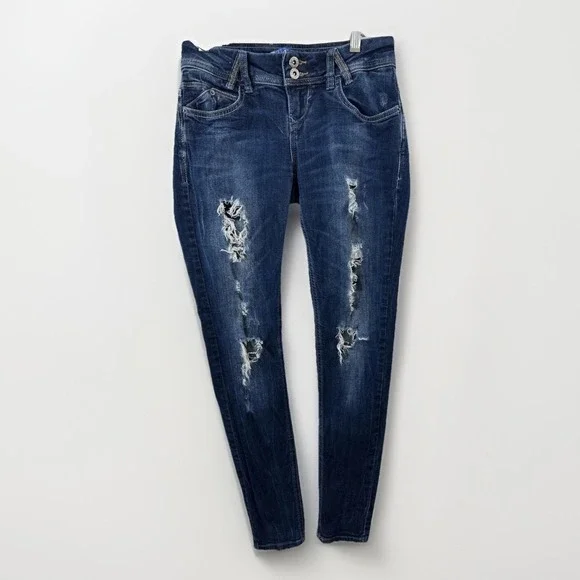 Bershka Jeans Women's EUR 38/US 8 (27x31) Blue Low Rise Straight Distressed - Picture 1 of 13